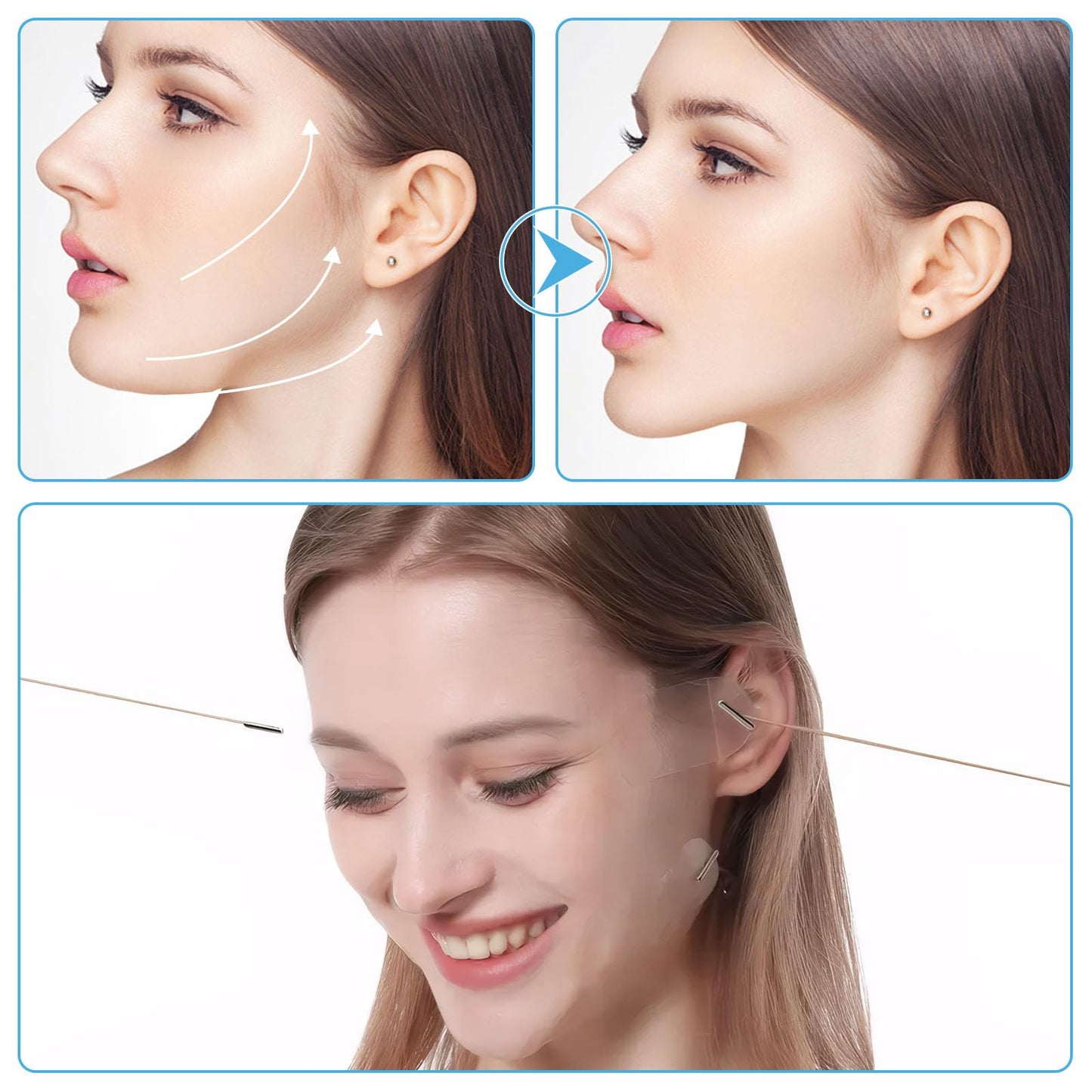 Katslyn 48 PCS Face Lift Tape Invisible Set,Neck Lift Tape, Invisible Face Lift Patches for Skin Tightening, Makeup Tools (String*8, Patches*40)