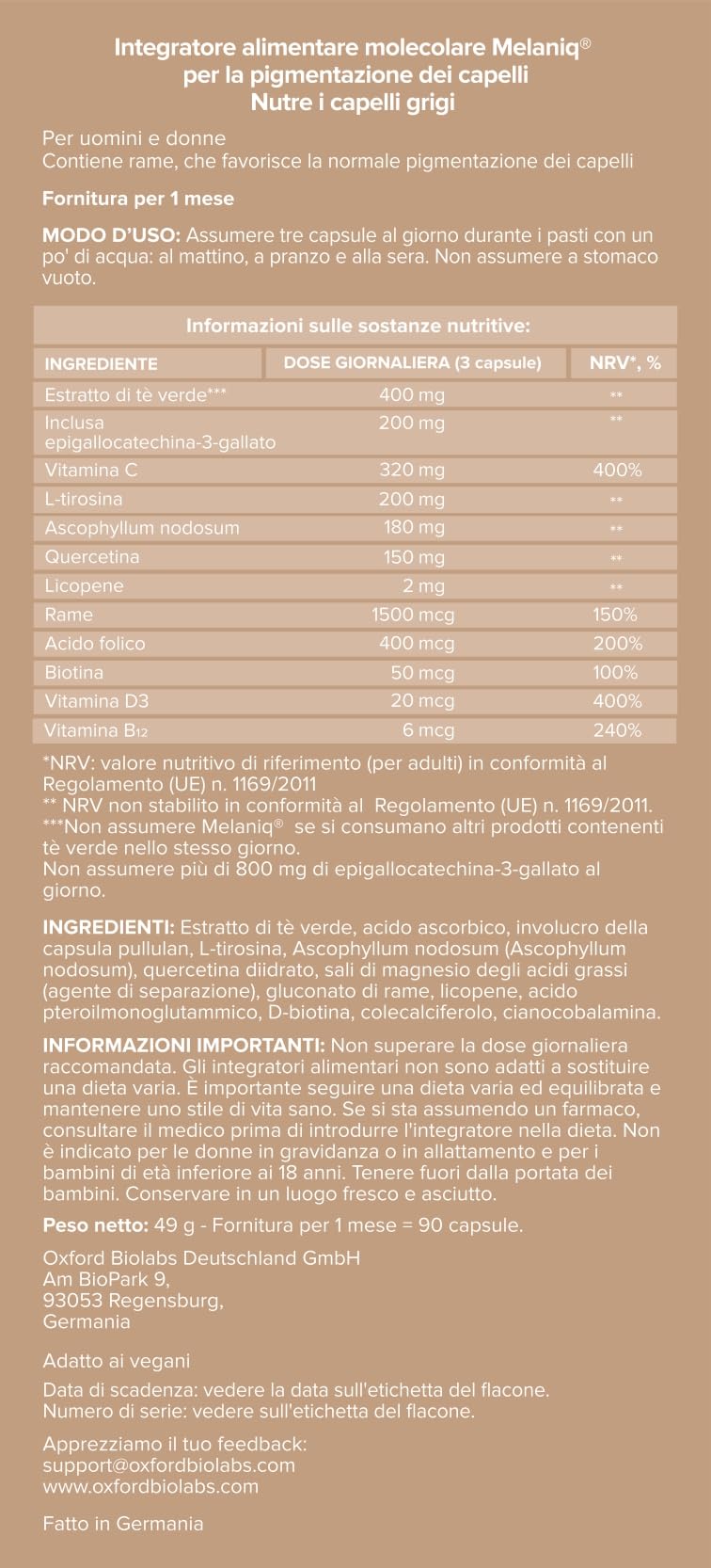 Melaniq Hair Pigmentation Supplement - Anti Gray Hair Tablets for Men Women - Premature Grey Hair Treatment Vitamins - Melanin Support Anti-Ageing Naturally-based Vegetarian Capsules, 1 month supply