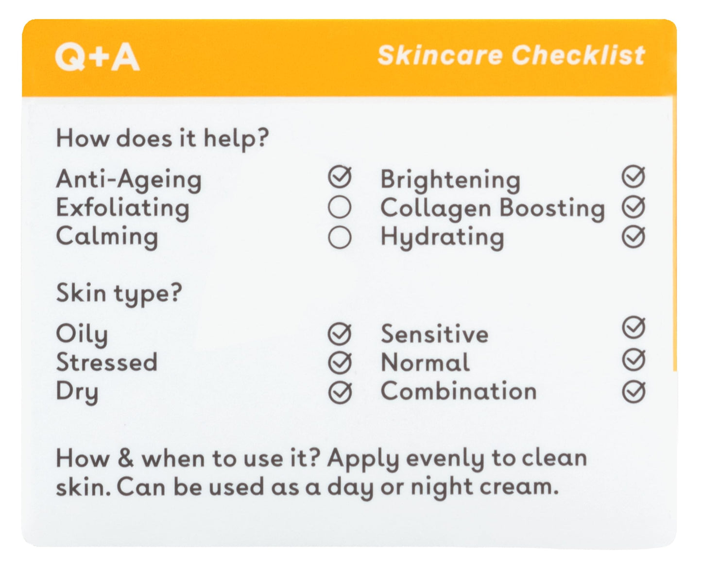 Q+A Vitamin C Radiance Cream - Hydrating, Anti-Ageing Face Cream with Collagen Boosting Vitamin C, Elasticity Enhancing Centella Asiatica & Antioxidant-Rich Tropical Fruit for Glowing Skin, 50g