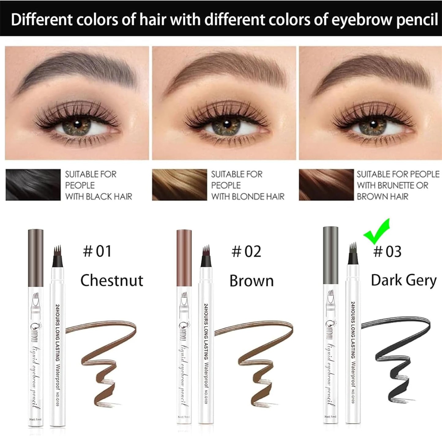 MEITREND Microblading Eyebrow Pencil - 3D Magic Eyebrow Pencil - Natural Makeup Fine Stroke 4-Fork-Tip Eye Brow Pencils - Long-Lasting Waterproof Eyebrow Pencil for Women
