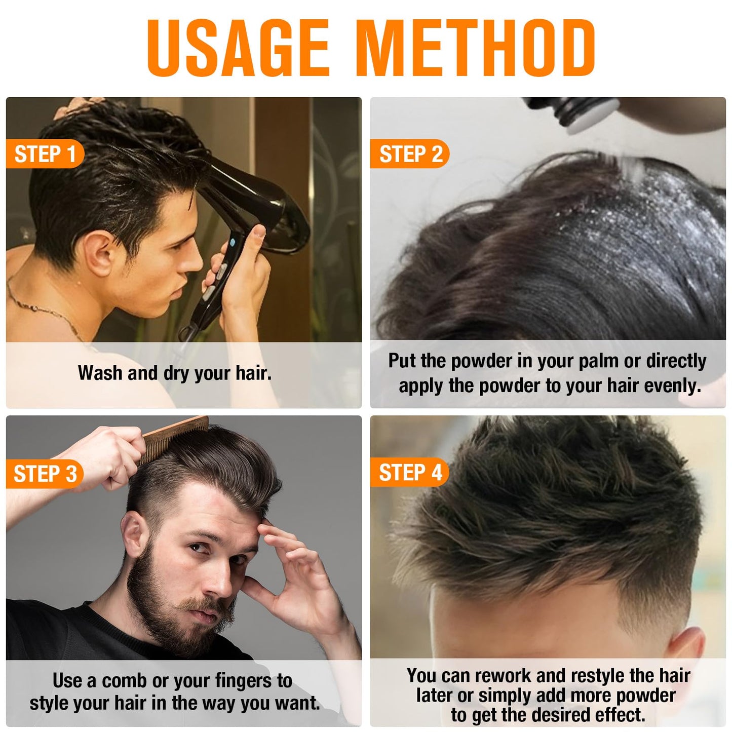 Uruses 2 Pack Hair Styling Powder for Men, 10g Hair Powder, Matte Texture Powder, Long-lasting Hold and Easy Application without Oily