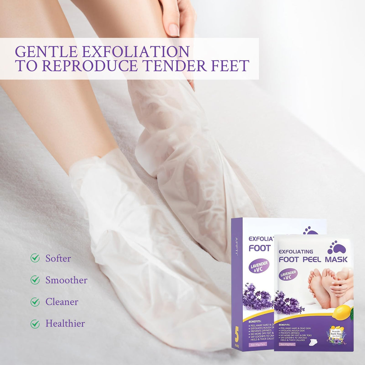 MADGININE 6 Pairs Lavender Foot Mask Socks Sets,Foot Peel Mask for Hard Skin,Exfoliating Foot Peel Mask,Foot Peel Mask,Feet Peeling Mask,(Suitable for Cracked Heels,Dead Skin and Dry Skin)