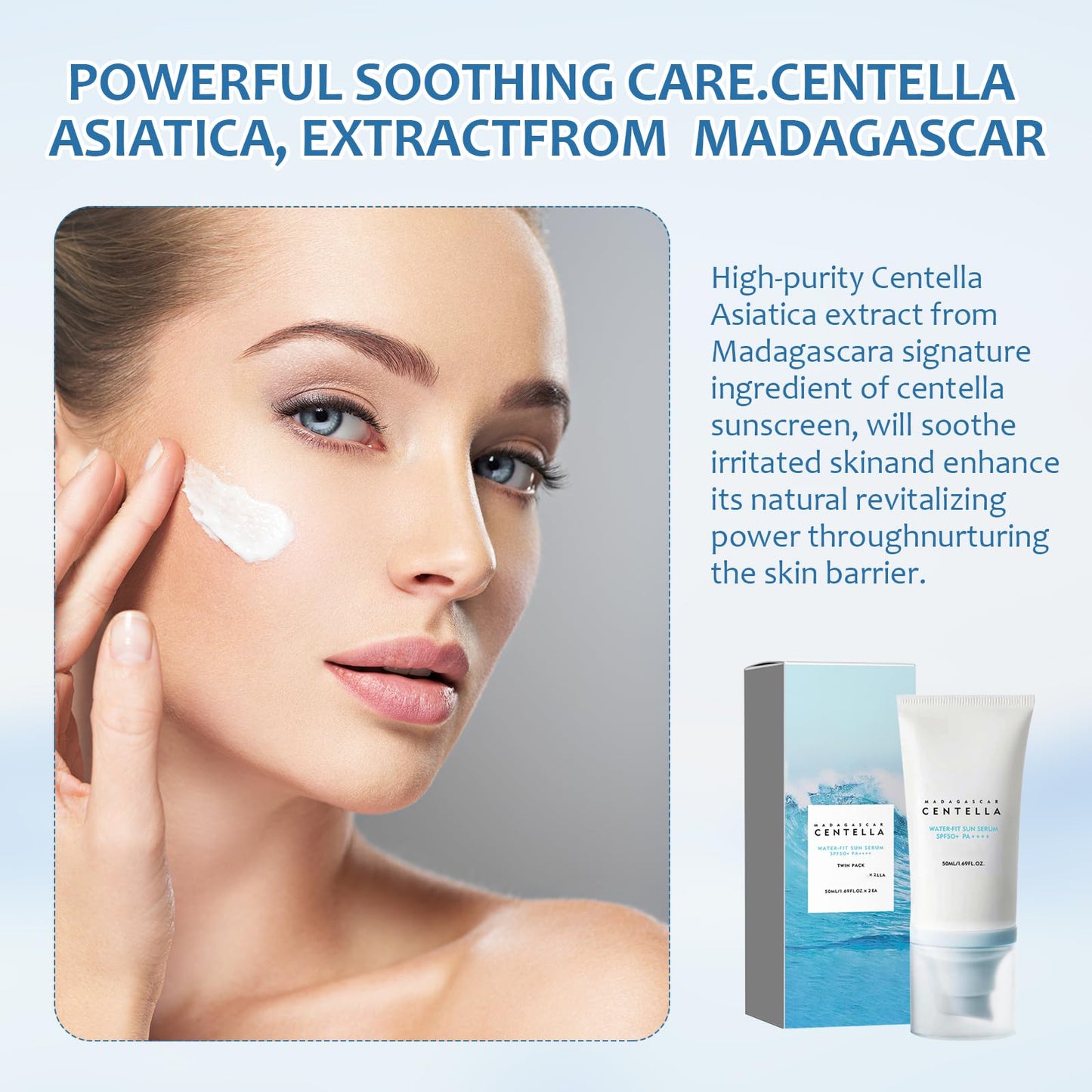 Neyeau Centella Sunscreen, SPF 50 Madagascar Centella Face Sunscreen, PA++++ Water-fit Sun Serum, Skincare Moisturizing, Non Sticky Refreshing UV Defense
