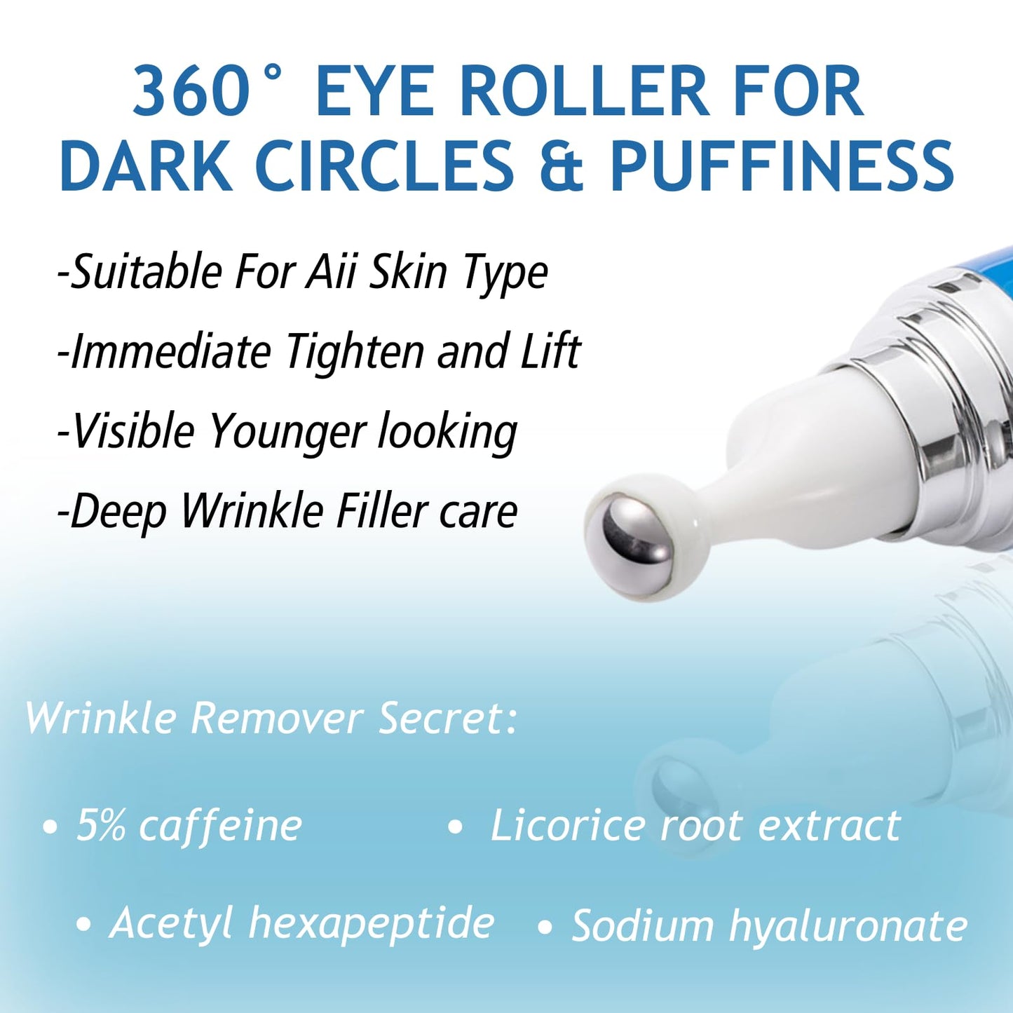 Trendyfave 5% Caffeine Eye Serum Roller, Under Eye Cream For Dark Circles And Puffiness, Eye Serum Anti Aging With 360° Massage Ball Reduce Eye Bags, Under Eye Serum Reduce Wrinkles And Fine Lines