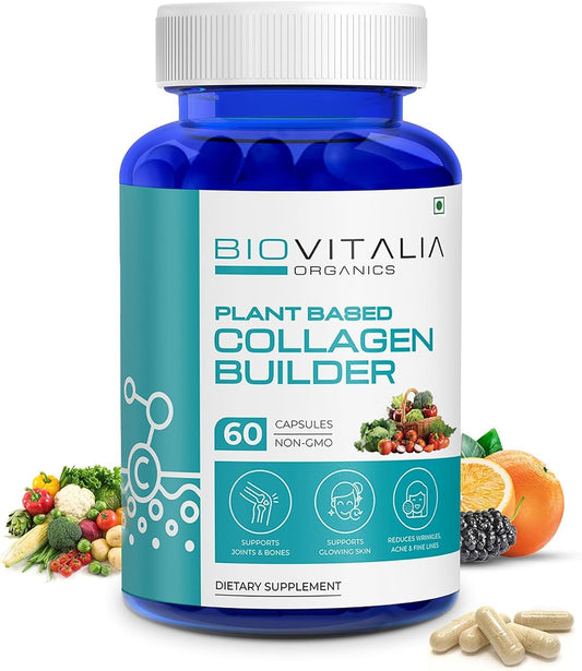 BIOVITALIA ORGANICS Biovitalia Plant Based Collagen Builder Capsule with Biotin & Vitamin C | Dietary Supplement for Men & Women | Promotes Glowing & Youthful Skin | Supports Joints & Bones - 60 Vegan Capsules