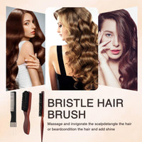 DOOCECIY 3 Pcs Slick Back Hair Brush Set, Smoothing Bristle Brush for Sleek Thick Curly Long Hair Beard