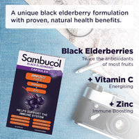 Sambucol Natural Black Elderberry Immuno Forte Capsules | Vitamin C | Zinc | Immune Support Supplement | 30 Capsules