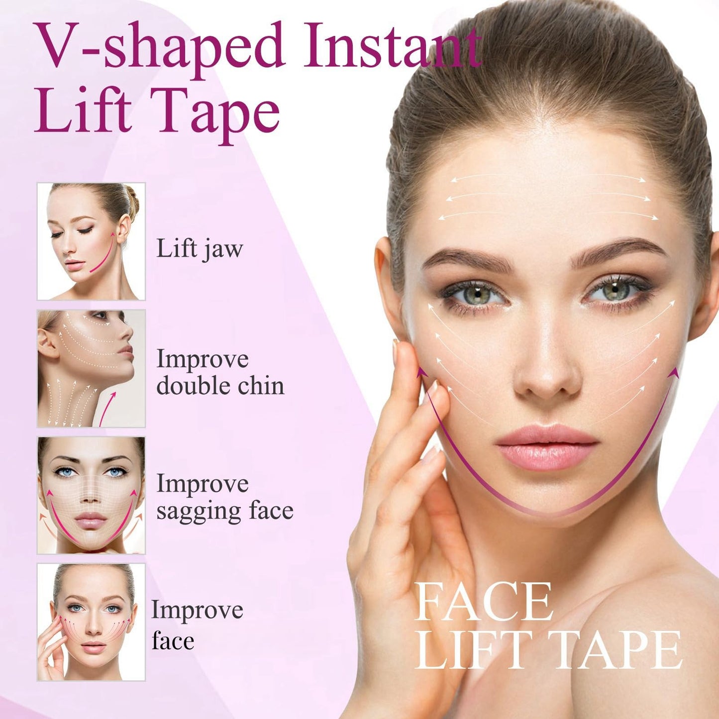 Xunzhi 100PCS Face Lift Tape Invisible,Face Lift Tape,Forehead Wrinkle Patches,Elasticity Tighten Lift Patch,Facial Wrinkle Patches,Face Tape,Instant Tightening Patc-hes,Fa-ce Lif-t Ta-pe V-Shaped