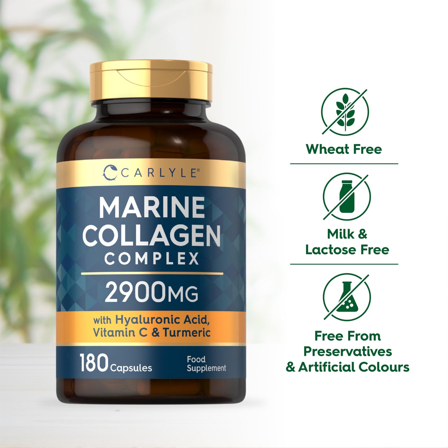 Marine Collagen with Hyaluronic Acid 2900mg | Complex with Vitamins C, E B2, Biotin & More! | Marine Collagen Capsules | 180 Count | by Carlyle