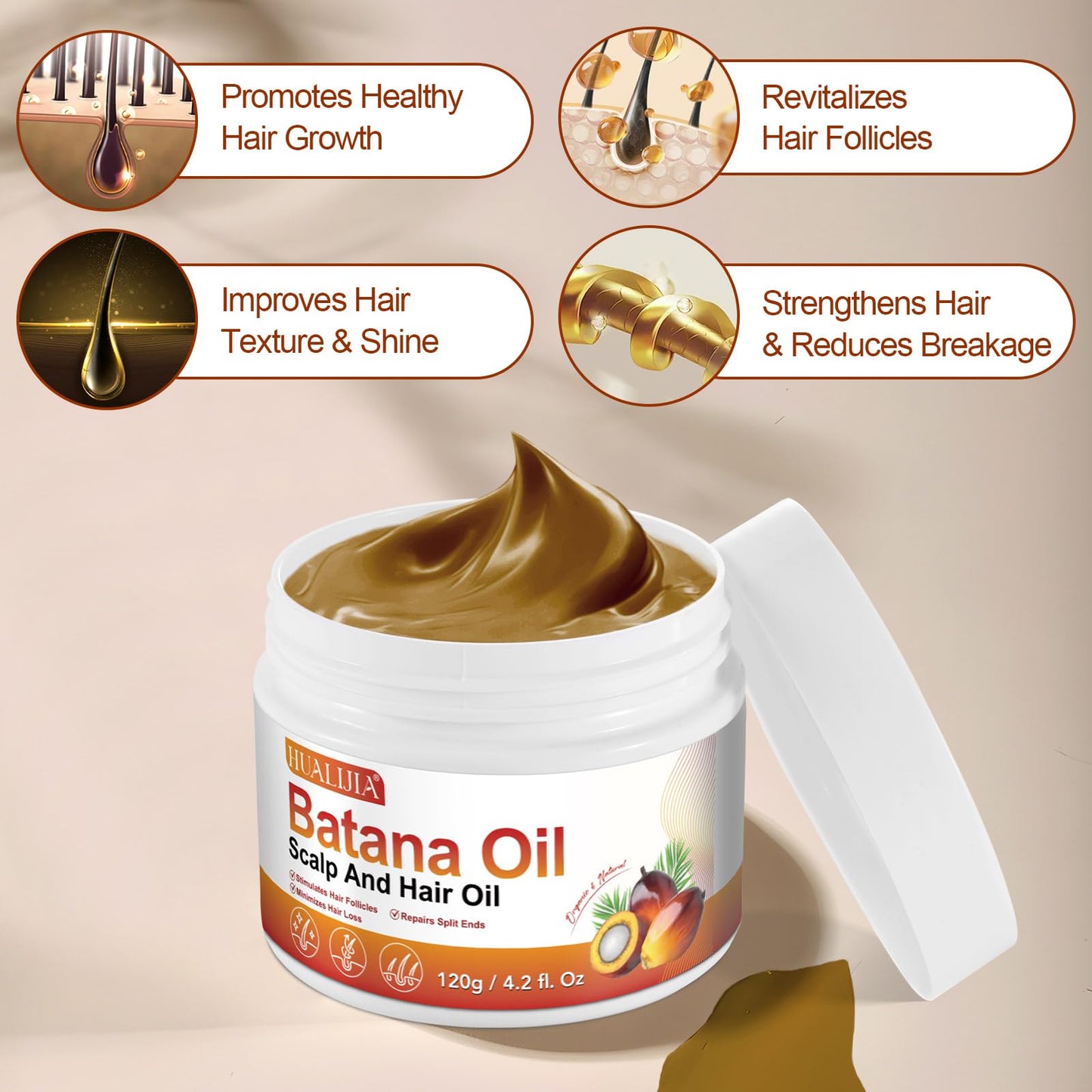 Datival Batana Oil for Hair Growth, 100% Pure Batana Oil Hair Mask, Scalp and Hair Oil, Repair Damaged Hair, Nourishes Thin Hair Scalp Skin and Loss Hair Growth Fir, for All Hair Types, 4.2Oz