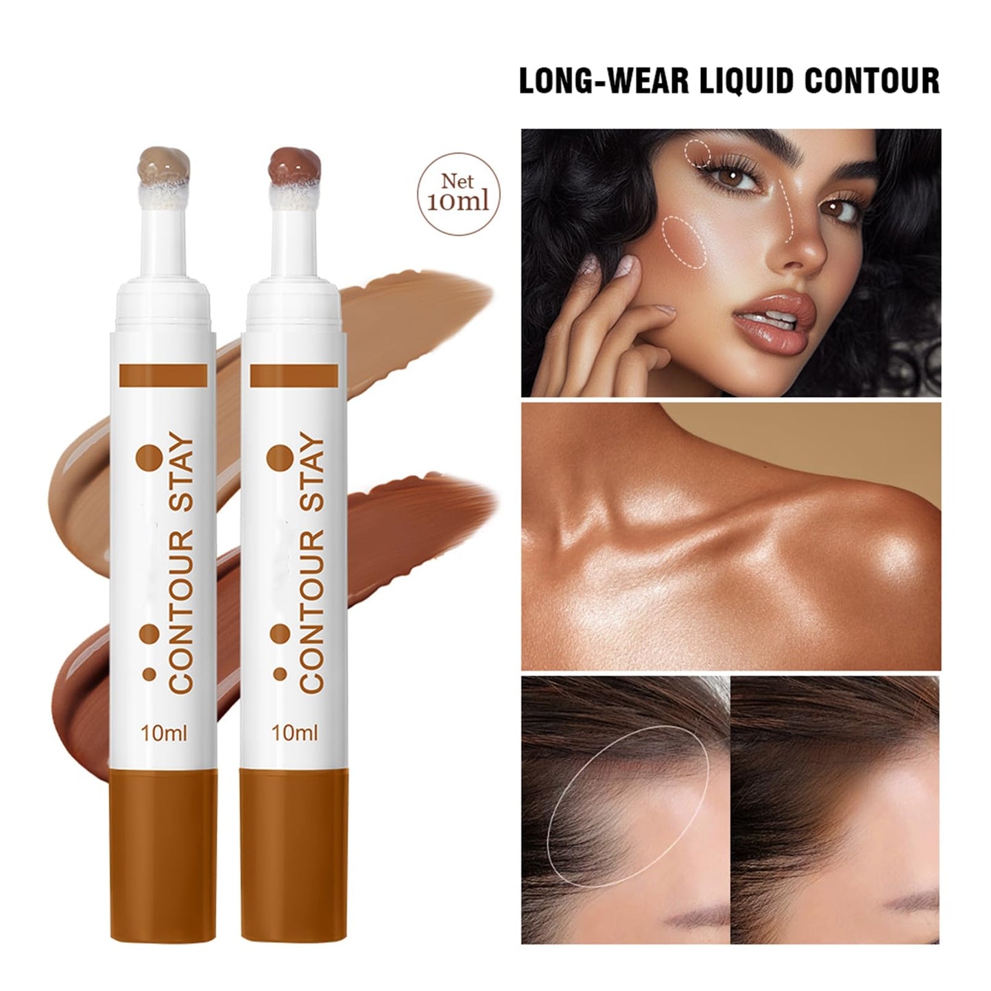 Maggidea Liquid Contour Stay, Long Wear Bronzer Cream Contour Makeup, Lightweight Bronzer Contour Stick with Sponge Tip, Long-Lasting Formula Flawless Definition Makeup, Blendable, Vegan & Cruelty-free