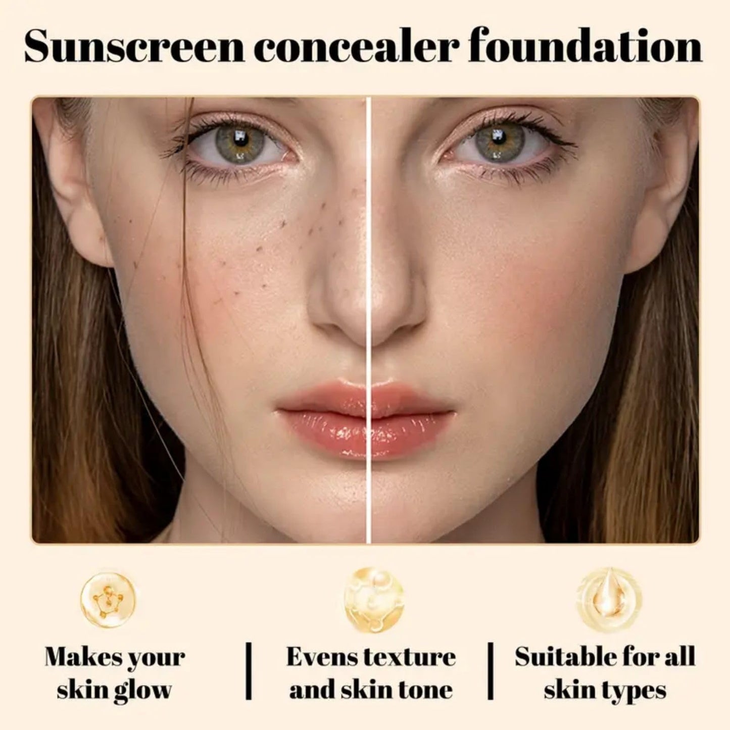 Jinjiar 4 in 1 Moisturizing Full Coverage Liquid Foundation,Sunscreen Serum Spf 50 Foundation,Color Correcting Primer with Spf 50+,Skin Tint Foundation,Face Suncream,Found-ation Matte,Waterproof Found-ation