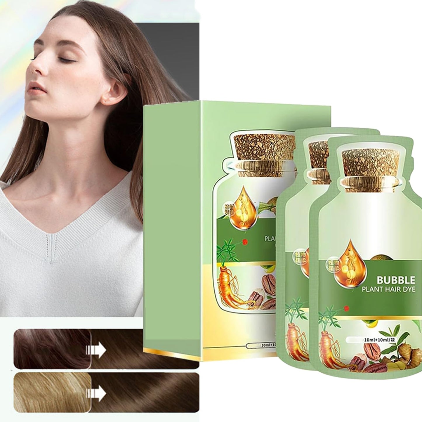 GNAUMORE Bubble Plant Hair Dye,Bubble Hair Dye,New Botanical Bubble Hair Dye,Hair Dye Shampoo,Natural Plant Hair Dye,Bubble Gentle Hair Coloring,Natural Hair Color Foam Bubble Shampoo(Chestnut brown)