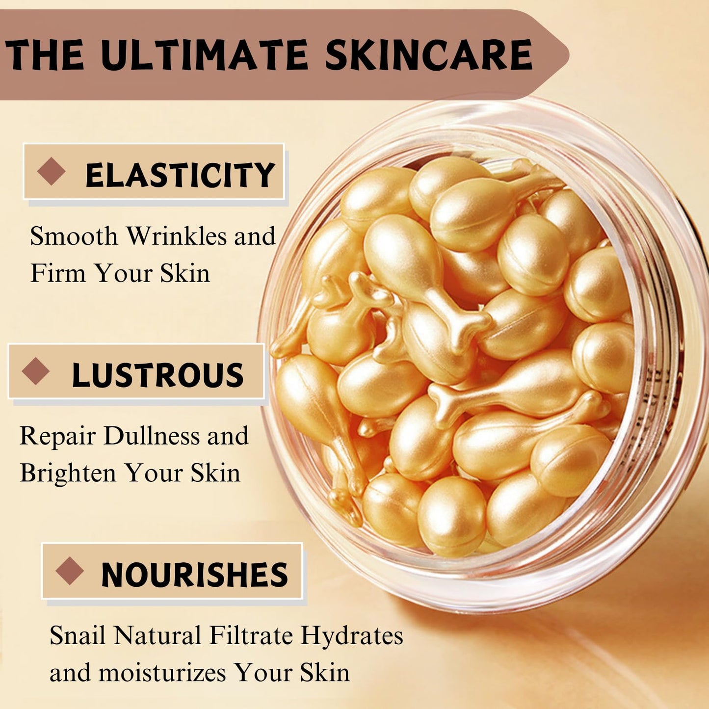 ISBEAUSOLS Snail Face Serum Capsules, Snail Mucin Serum for Brightening & Firming, Moisturiser Face Women, Dark Spot Remover for Face, Serum Face Care, Friendly to All Skin Types, 30 Capsules
