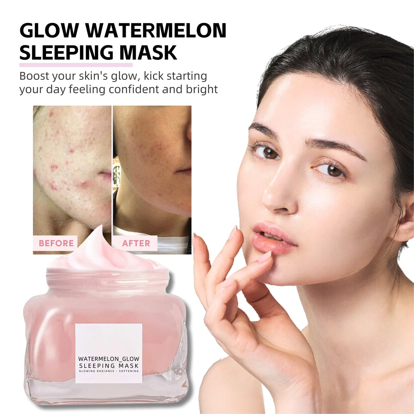 TBeautfave Watermelon Pink Glow Sleeping Mask, Watermelon Overnight Face Masks Skincare, Anti-Aging Hydrating Facial Mask with AHA, Hyaluronic Acid, Niacinamide for Smooth Glowing Even Toned Skin Care, 50ml