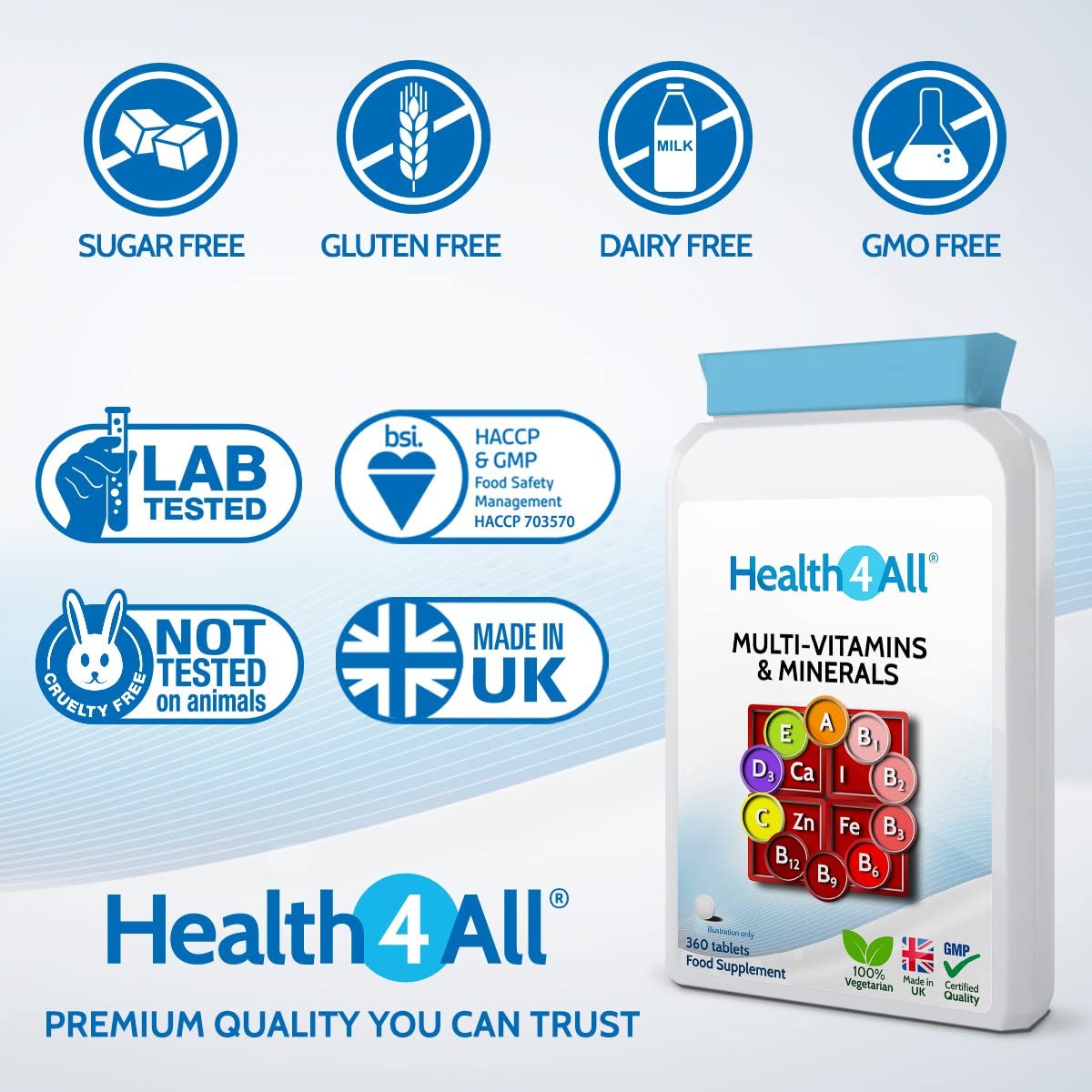 Health4All Multivitamins & Minerals One a Day 360 Tablets 100% RDA