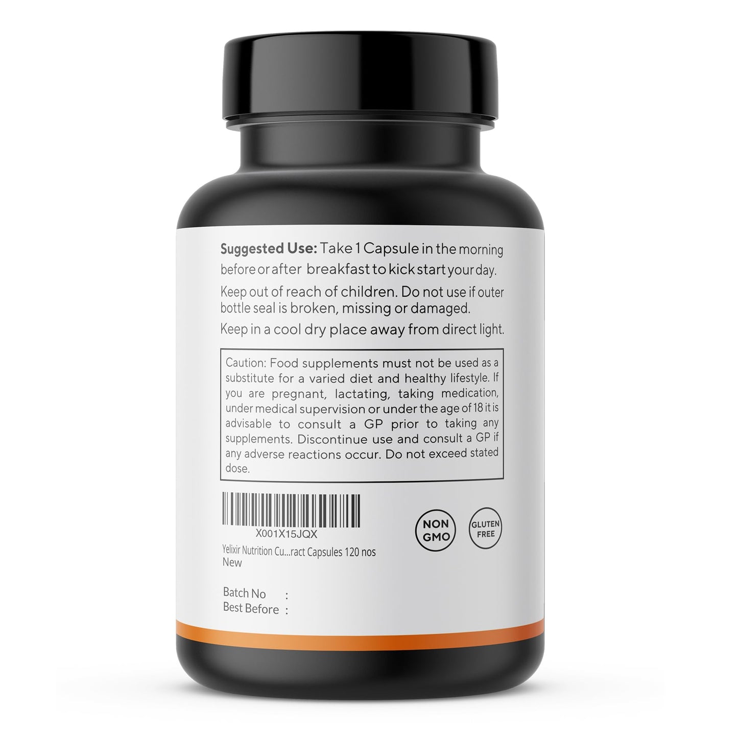 Yelixir Nutrition Curcumin Capsules 120 nos, Curcumin 95% Extract with High Strength Ginger and Black Pepper Extract, 550 mg per Vegetarian Capsule