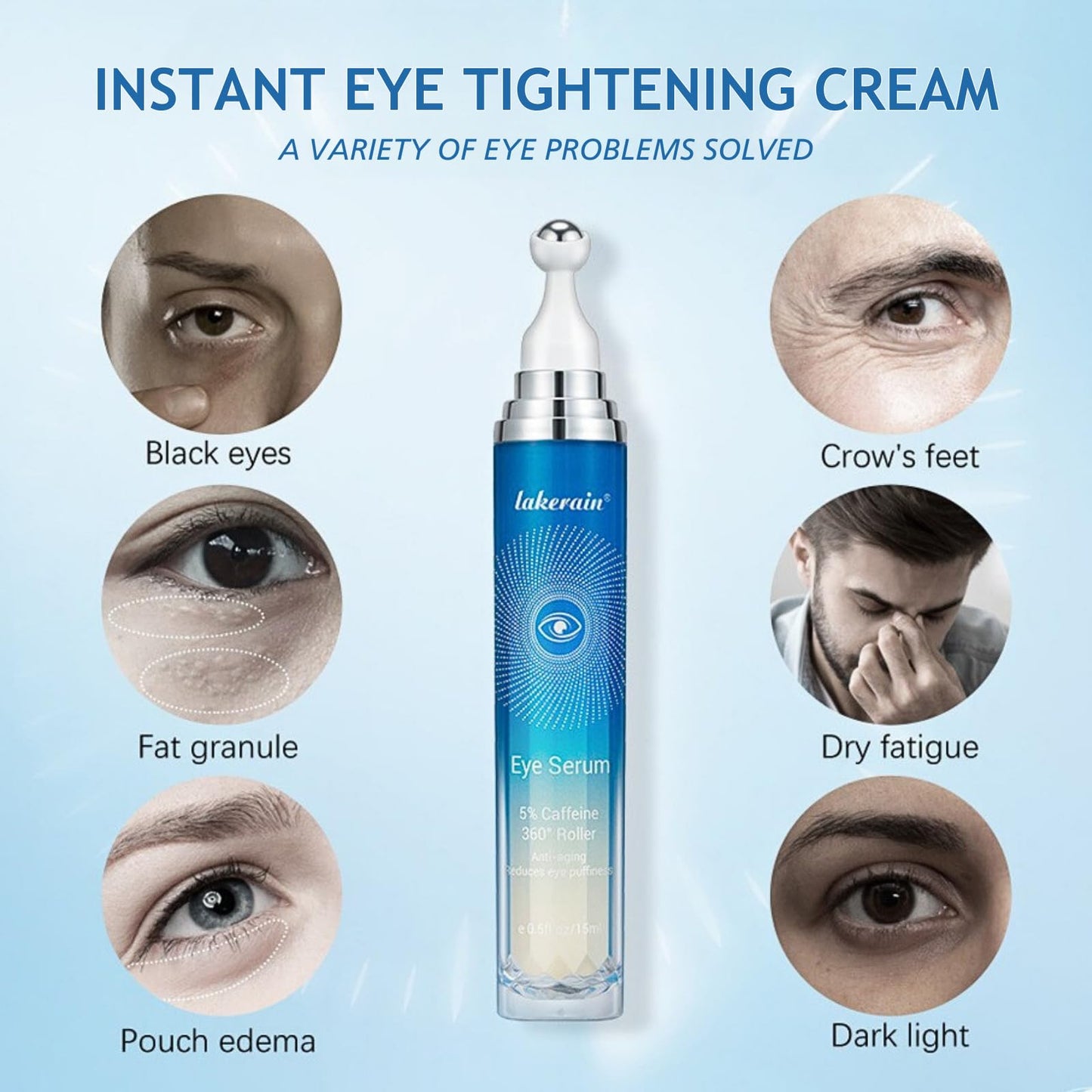 Trendyfave 5% Caffeine Eye Serum Roller, Under Eye Cream For Dark Circles And Puffiness, Eye Serum Anti Aging With 360° Massage Ball Reduce Eye Bags, Under Eye Serum Reduce Wrinkles And Fine Lines