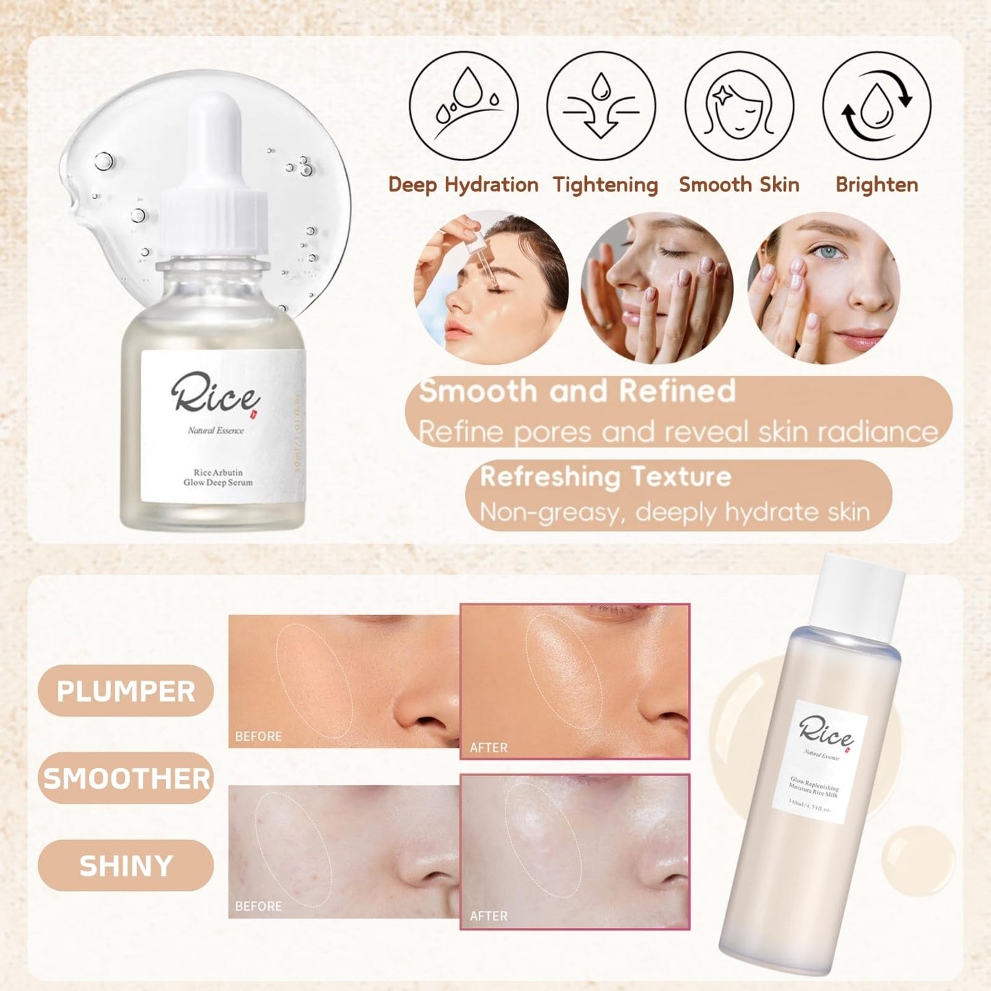 Cureluxe Ground Rice and Honey Glow Mask,3PCS Rice Mud Mask Skincare Set with Rice Clay Mask,Face Serum,Face Toner,Clay Mask For Pores,Face Masks Beauty,Deep Cleansing,Reducing Pores & Acne,Korean Face Mask