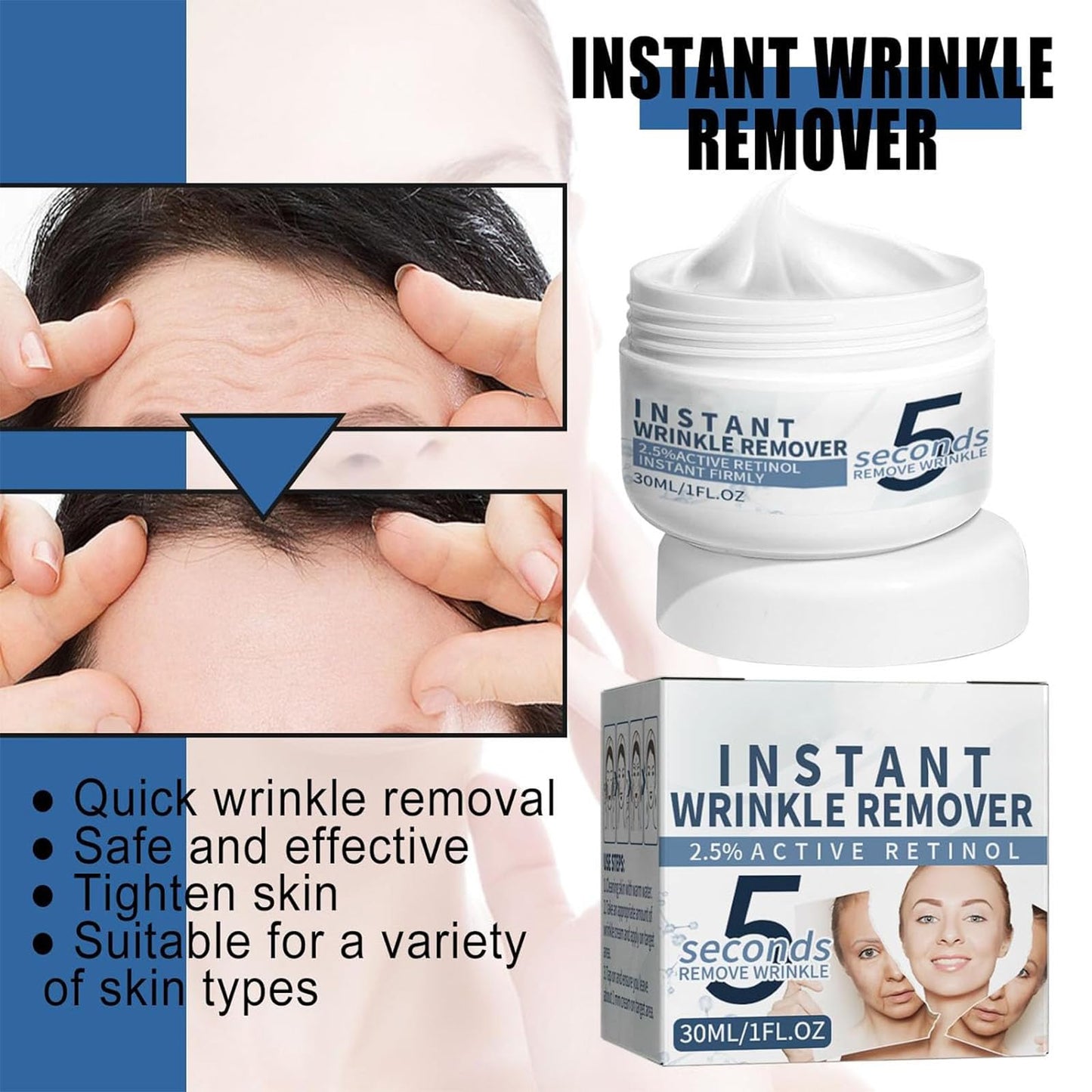 QEUTKEZS Anti-Aging Face Cream,5 Seconds Instant Wrinkle Removal Cream,with 2.5% Retinol Anti-Wrinkle Cream Skin Firming Lifting Moisturizing Facial Cream Remove Fine Line Skin Care