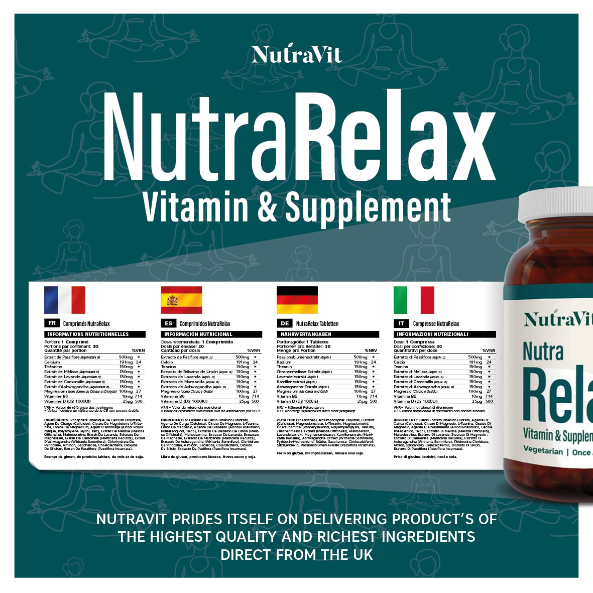 NUTRA Relax - Calming Supplement|30 Tablets | Supporting Relaxation| Containing Chamomile, Lemon Balm, Griffonia| Optimal Tranquility - by NutraVit