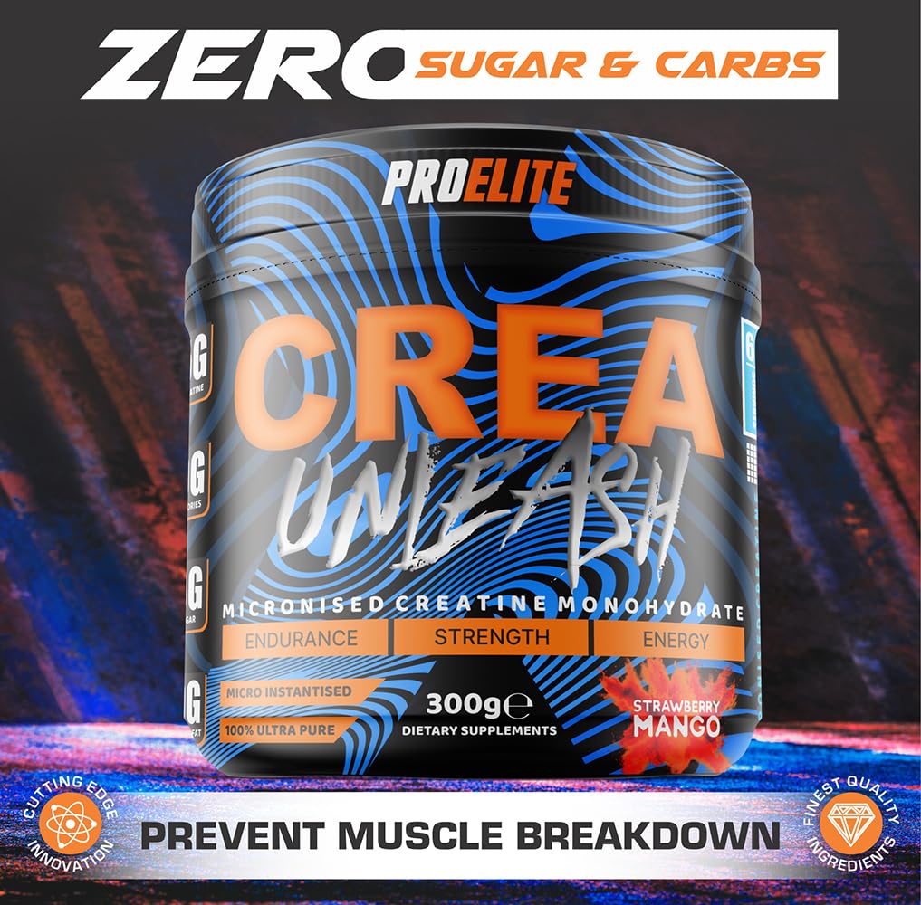 ProElite Creatine Monohydrate Powder 300g Micronised Flavoured & Vegan Creatine Powder for Post & Pre Workout Creatine Supplements by PROELITE (300g, Strawberry Mango)