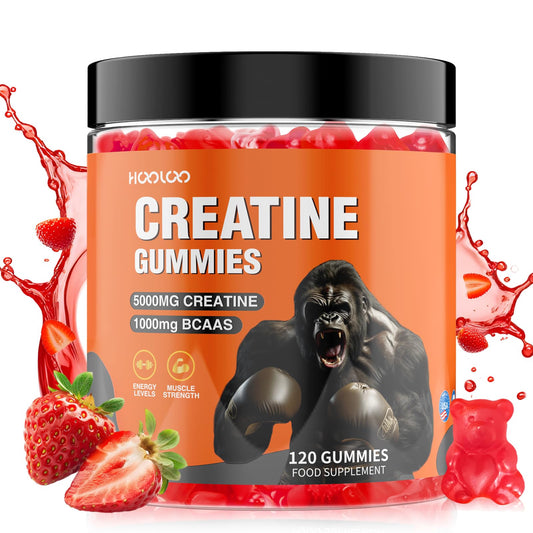 Creatine Gummies 5000mg Creatine Monohydrate with 1000mg BCAAs per Serving for Men & Women, Vegan & Sugar-Free, Easy Pre/Post Workout Gym Support for Performance and Muscle Power (2 Month Supply)