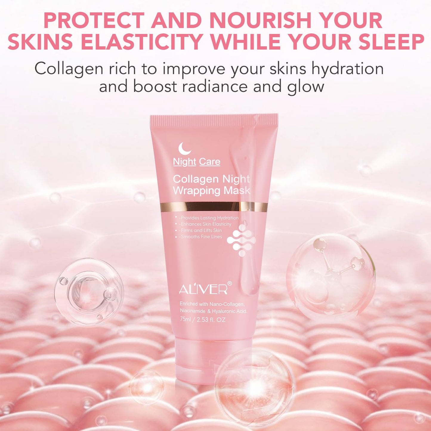 Generic Deep Collagen Anti-Wrinkle Lifting Mask with Hyaluronic Acid & Aloe Vera, Elasticity, Hydrating, Firming and Moisturizing, Overynight Hydrating Face Mask for All Skin Types -2.53 fl.OZ
