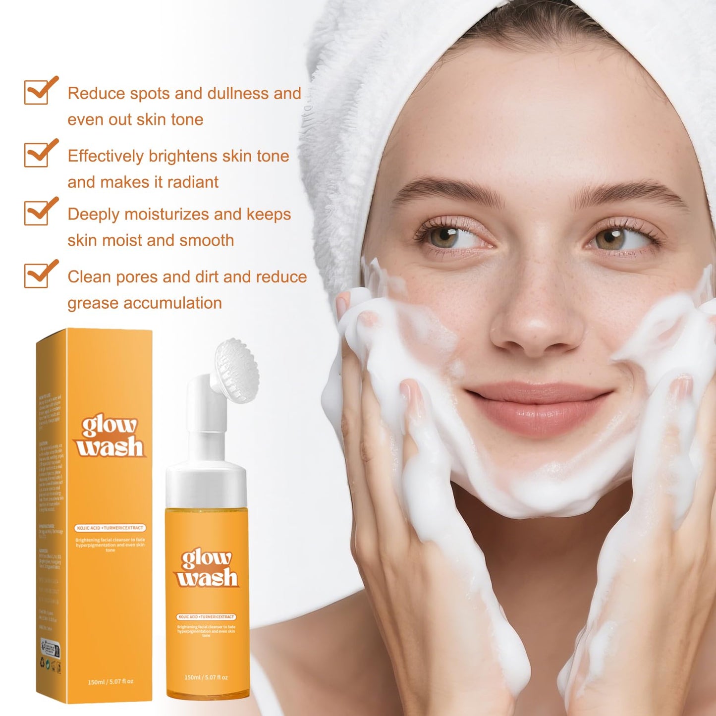 GMHLLES Turmeric Face Wash 150ml Turmeric Facial Cleanser Deep Cleansing Foaming With Mask*30 Improves Skin Tone Suitable for Men and Women Facial Care