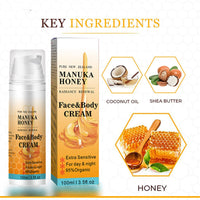 QIEEUMIN Manuka Honey Face Cream Moisturising Soothing Skin Rejuvenation Brilliant Skin Anti-Wrinkle Anti-Aging 2 In 1 Honey Face & Body Cream Moisturiser 100ml