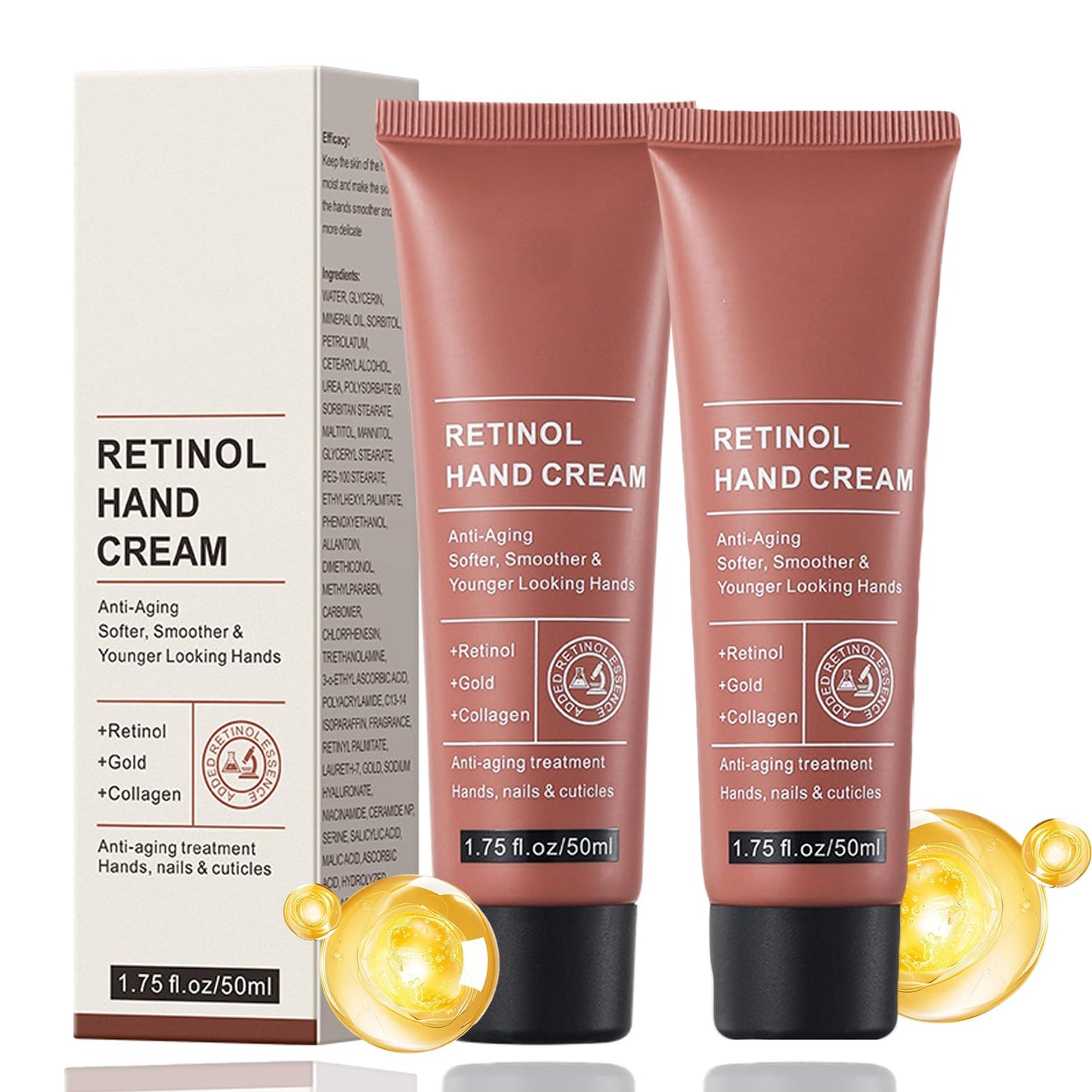 Maggidea Retinol Anti-Aging Hand Cream - Firming & Moisturising Treatment, Intense Hydration for Dry, Cracked Hands, Visibly Reduces Wrinkles & Restores Elasticity, Care for Skin, Nails & Cuticles, 2PCS