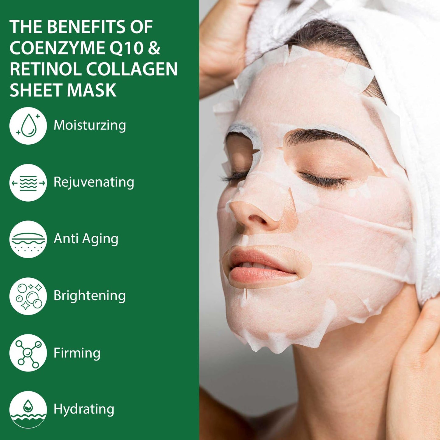 IREV Pack of 10 Collagen Mask Face Masks Skincare, Coenzyme Q10 Retinol Collagen Facial Masks Skincare, Hydrating Face Beauty Care Masks for Deep Repairing and Moisturizing Anti Wrinkles
