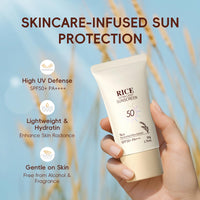 ThamGlow Rice Ultra-Light Sunscreen SPF 50+ PA +++, Rice Face Cream With SPF, Face Sun Cream Lightweight Non Greasy Sunscreen, Invisible UVA/UVB Protection, Hydrating Formula, No White Cast