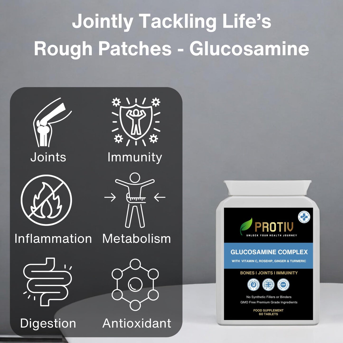 Protiv Glucosamine Sulphate 2KCL 1000mg 60 Tablets | 888mg Base Glucosamine per Tablet | UK Manufactured