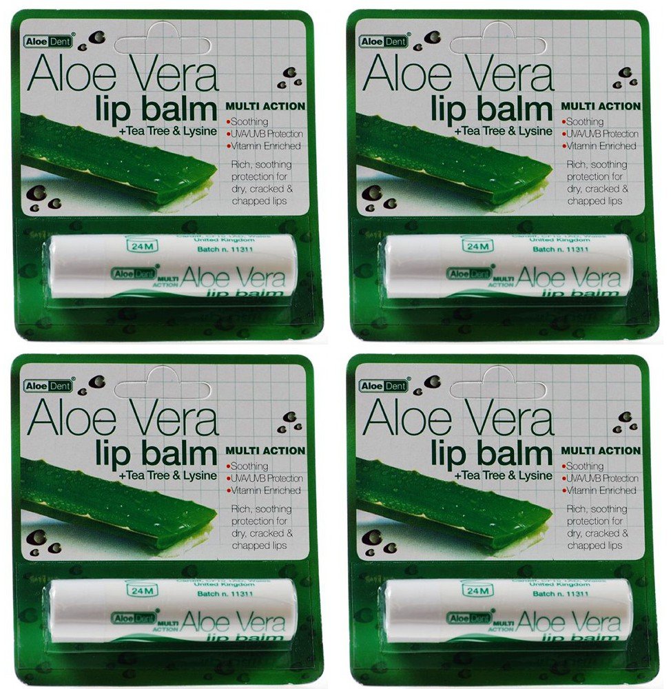 (4 PACK) - Aloe Dent - Aloe Vera Lip Balm | 4g | 4 PACK BUNDLE
