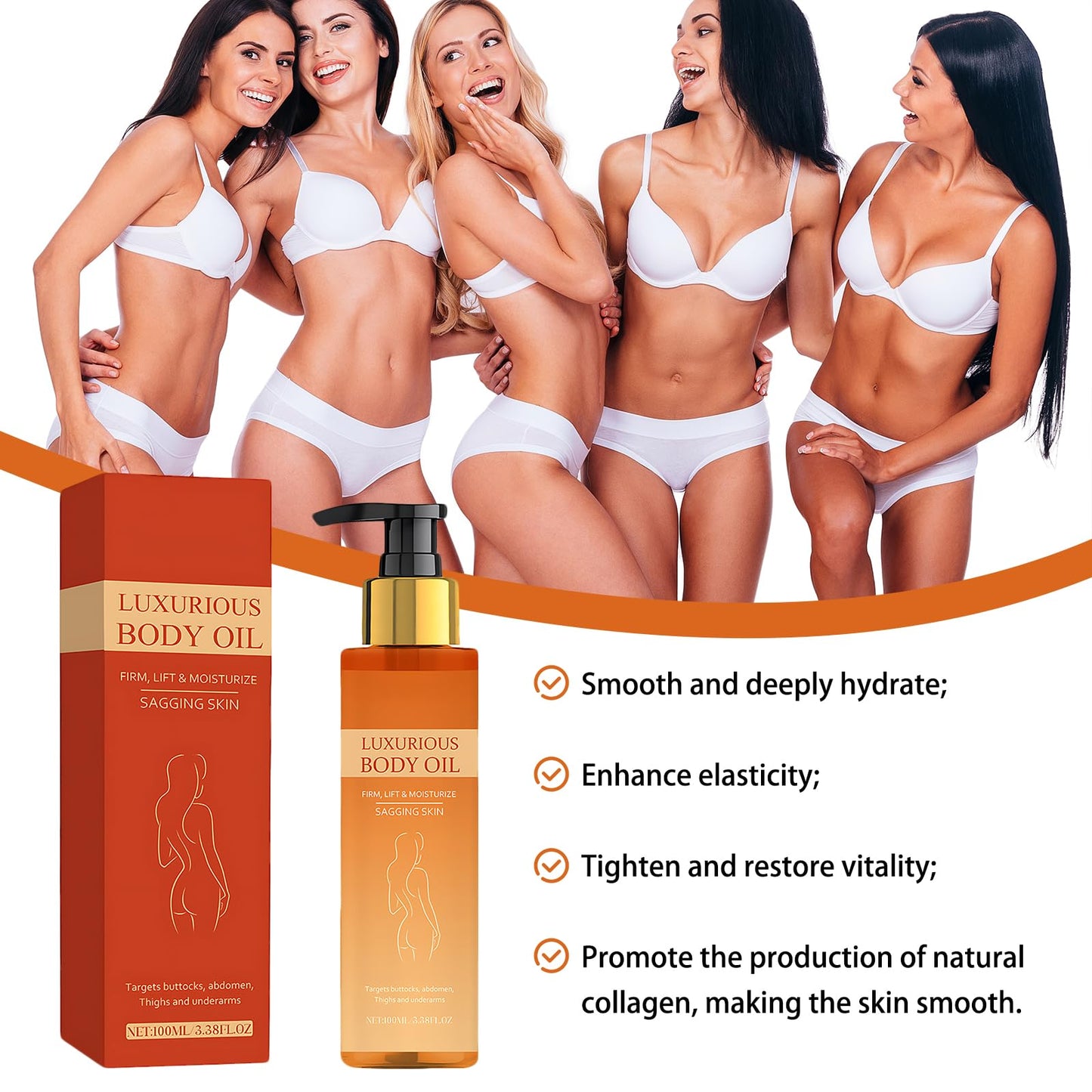 Mag-ic Body Oil Firming Hydrating Body Tightening Lotion Moisturizing and Firming Makes Skin Smooth and Shiny Effectively Improves Fine Lines for Women's Daily Skin Care After Bathing 100ml