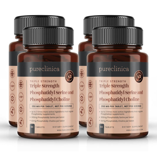 Pureclinica Triple Strength Phosphatidyl Serine and Phosphatidyl Choline 350mg x 240 Tablets (4 bottles of 60) - 8 Months Supply!