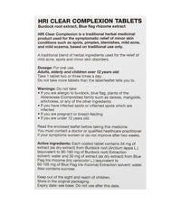HRI Clear Complexion 30 Tablets - for Symptomatic Relief of Minor Skin Conditions Such as Spots, Pimples, Blemishes, Mild Acne, Mild Eczema. 1 Pack