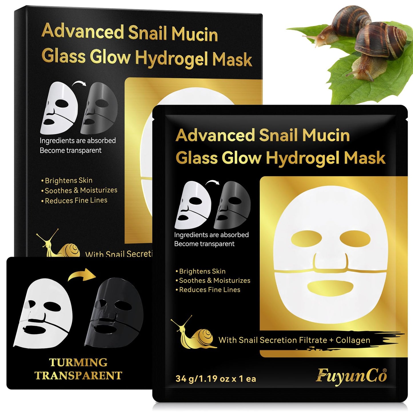 WINE LIP TINT Advanced Snail Mucin Glass Glow Hydrogel Face Masks - 4pcs,Collagen Face Mask - Anti Aging and Moisturizing Face Masks Skincare,for Acne Marks, Anti-Aging, Firming Skin