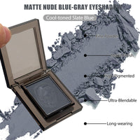 Wormeer Matte Nude Blue-gray Eyeshadow - High Pigment, Intense Monochrome Buxom Eyeshadow for Easy Makeup Application - Longwear, Waterproof, Blendable Pressed Powder Single Shadow - 24 Hour Wear