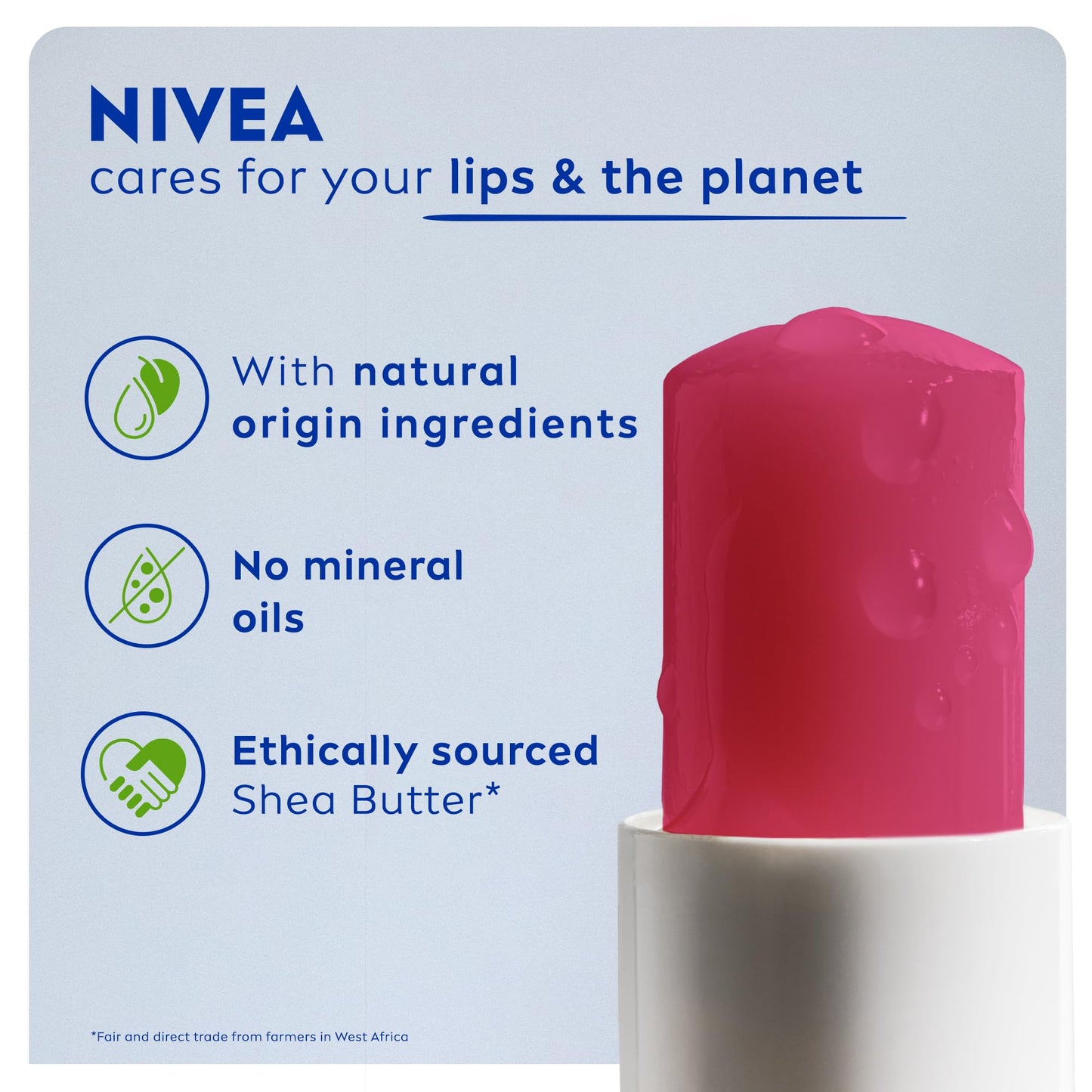 NIVEA Watermelon Shine Lip Balm (4.8g), Flavoured Lip Balm with Shea Butter, Natural Oils and Vitamins, Provides 24h Moisture and a Pink Shine, Vegan Lip Care Formula