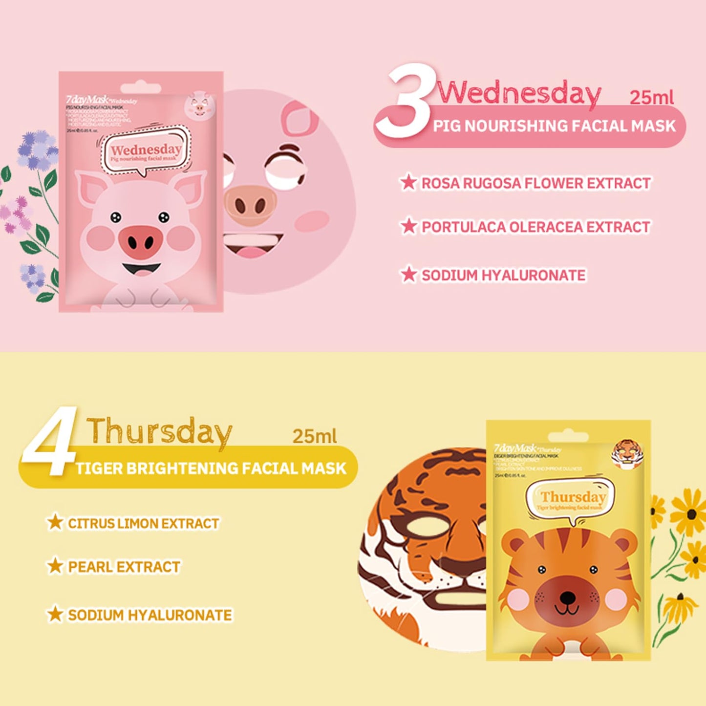 DMQ Sheet Face Masks Set, 7Pcs Face Masks Skincare, Fun Animal Printed Sheet Facial Masks, Face Mask Gift Sets for Teenage Girls Hydrating, Brightening, Soothing, Face Masks Beauty for All Skin Types