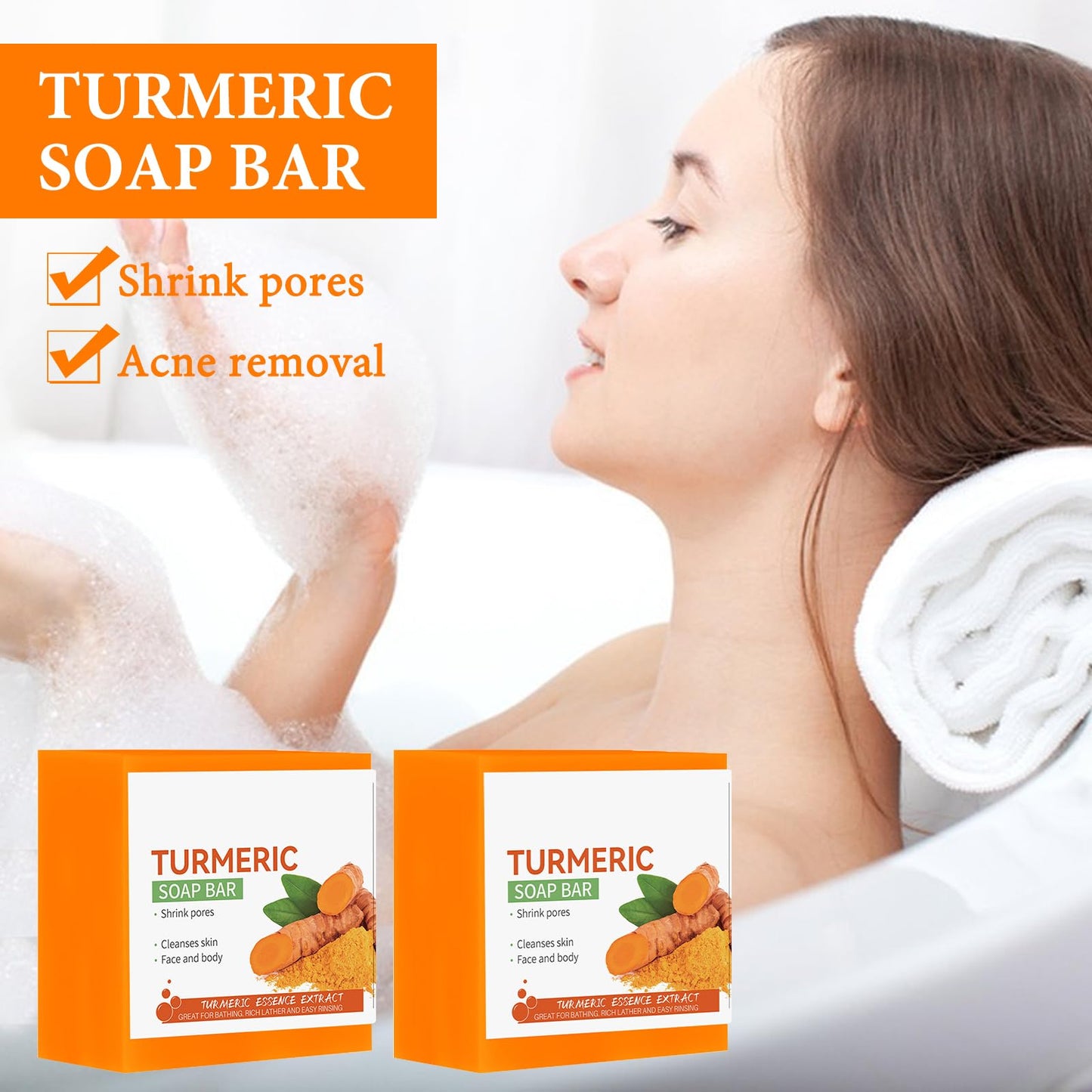 KDJXZ Turmeric Soap 2 Pieces Tumeric Soap Acne Dark Spot Smooth Skin, Turmeric Soap Bar, Turmeric Handmade Soap Bar Suitable for Moisturizing Restoring Elasticity Luster and Tightening Pores