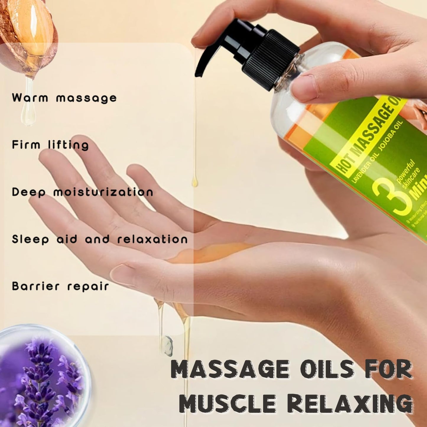 Massage Oil for Massage Therapy 230ml, Cellulite Massage Oil for Relaxing & Muscle Pain Relief - Lavender MassageOil for Skin with Caffeine Recovery, Cellulite Appearance Relaxation