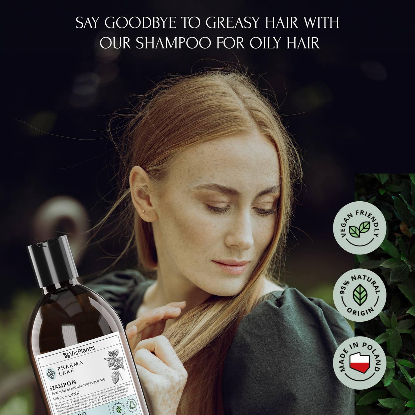 Vis Plantis Shampoo for Oily Hair with Zinc & Mint - 500 ml Vegan Shampoo for Greasy Hair, Scalp & Roots - Natural Sulphate SLS Free Shampoo - Reducing Oiliness, Sebum & Dandruff - Itchy Scalp Shampoo