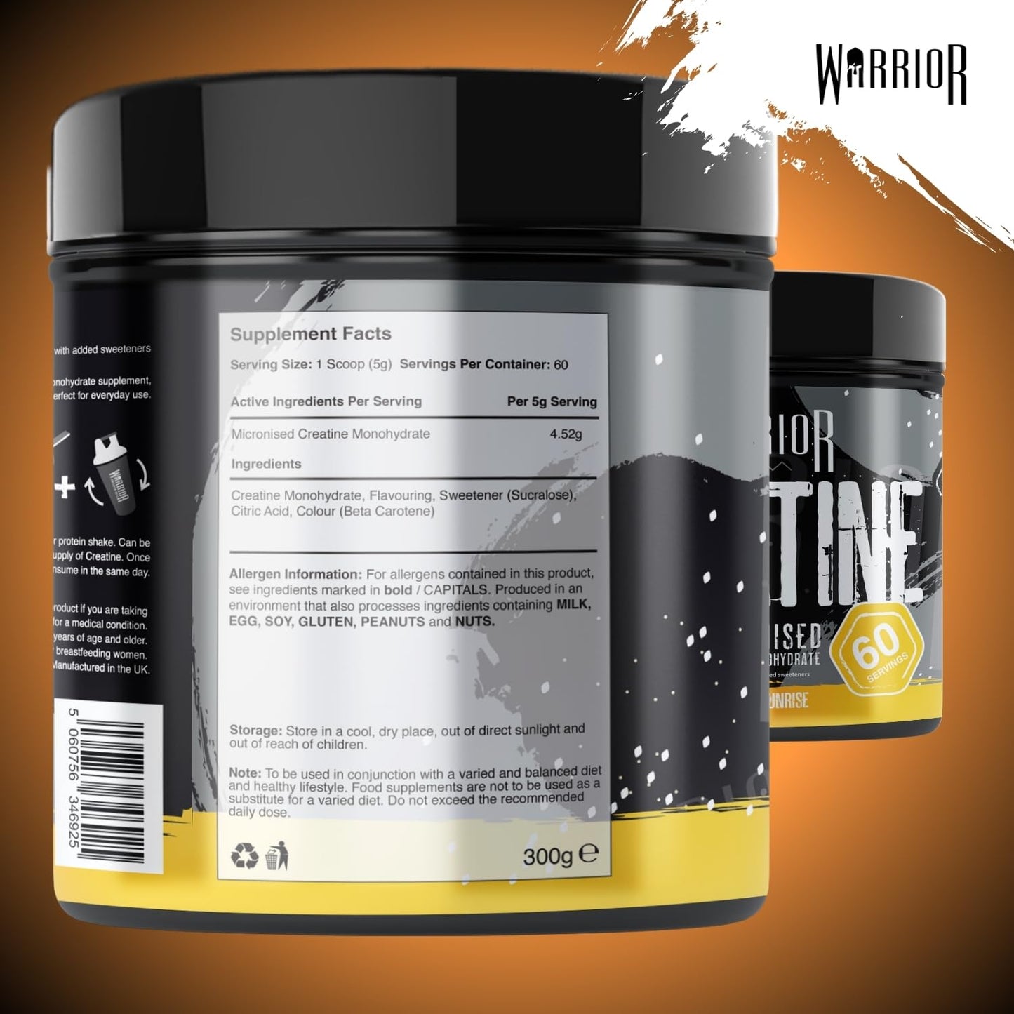 Warrior Creatine Monohydrate Powder 300g – Micronised – Proven to Improve Physical Performance and Recovery, 5g Servings (Tropical)