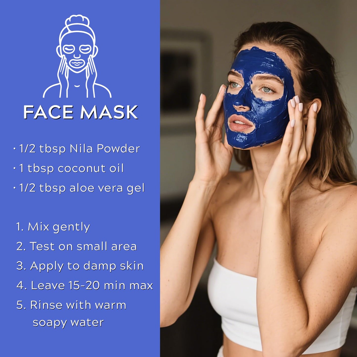 Blue Nila Powder100g, Indigo Powder for Hair, Natural Moroccan Face & Hair Care Powder for Hydrating & Soothing, Brightening Dark Elbows, Knees, Underarms, Nila Face Masks Skincare
