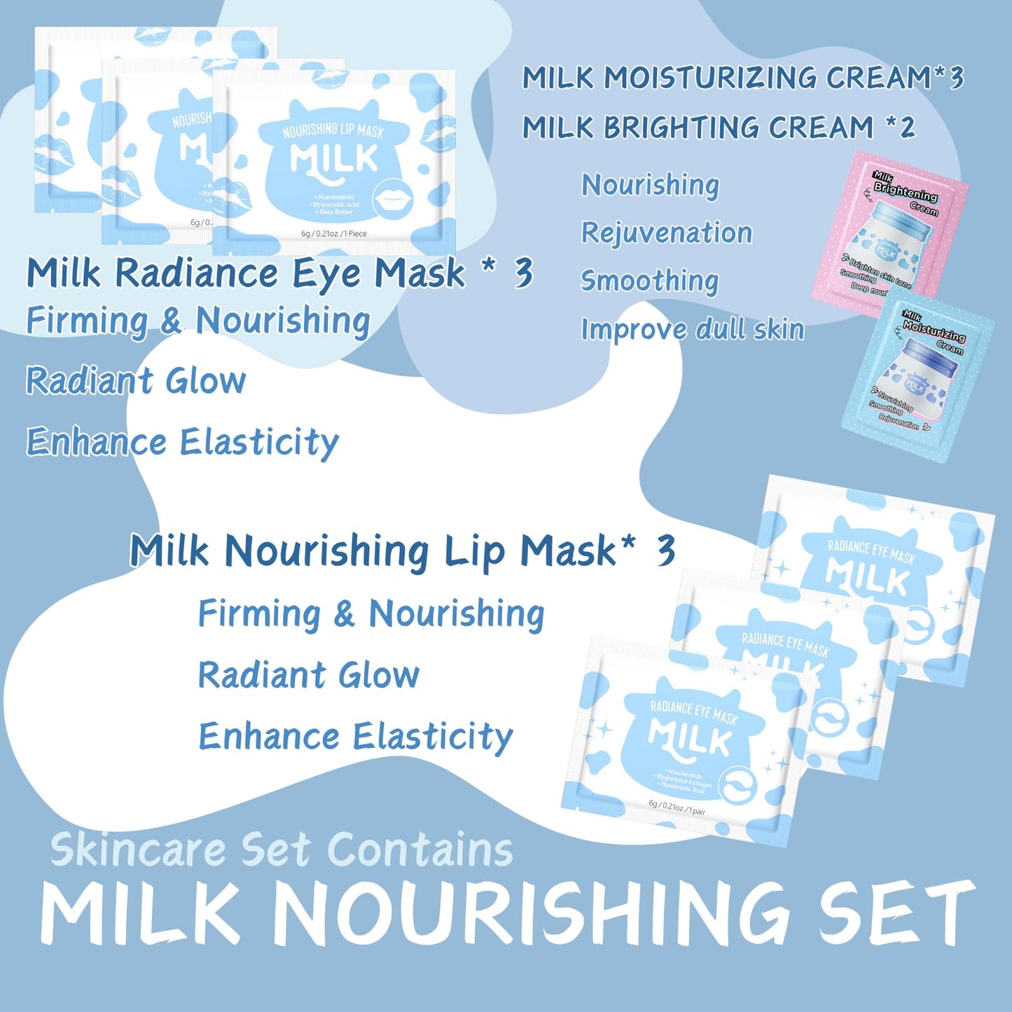 Cureluxe Milk Skin Care Set for Teenagers Girls with Cute Makeup Bag - Skin Care Sets & Kits,Pamper Sets for Girls Gifts,Travel Size,Cream, Face,Eye& Lip Mask, Serum, Hair Clips, Hair Bands (24PCS)