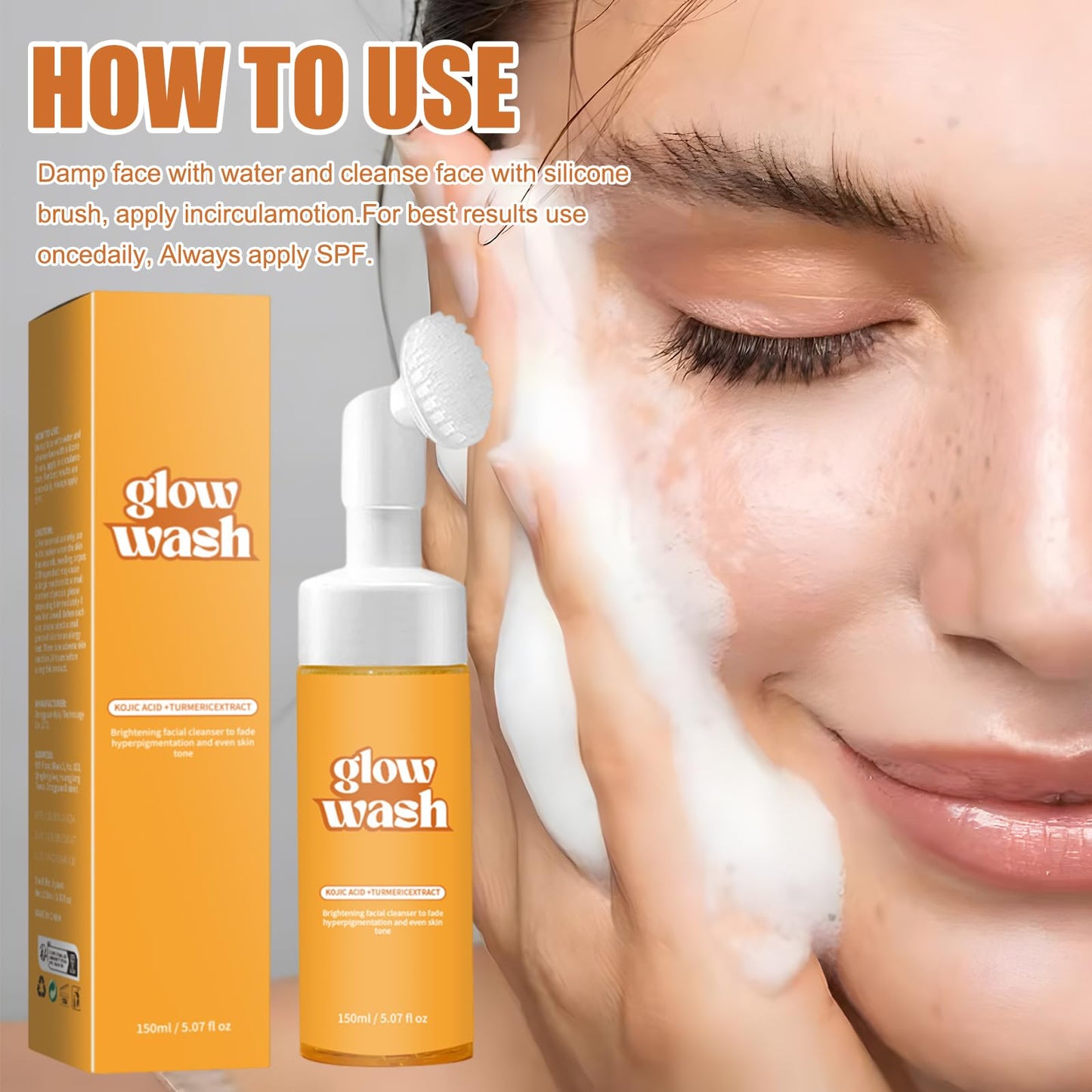 GMHLLES Turmeric Face Wash 150ml Turmeric Facial Cleanser Deep Cleansing Foaming With Mask*30 Improves Skin Tone Suitable for Men and Women Facial Care