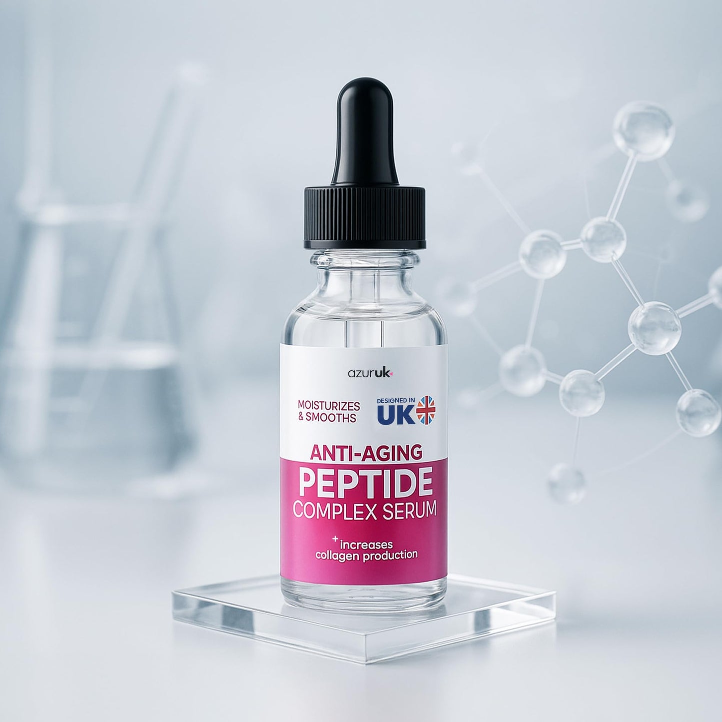 AzurUK Peptide Serum - Complex Peptide Face Serum, Improves Skin Elasticity + Collagen Booster - Anti-Aging Skin Serum - Moisturizes & Smoothens (30ml)